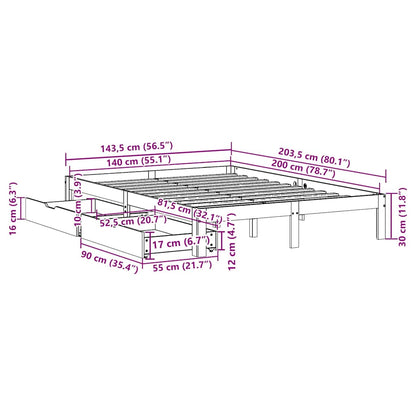 Giroletto Cassetti Marrone Cera 140x200 cm Legno Massello Pino | homemem39