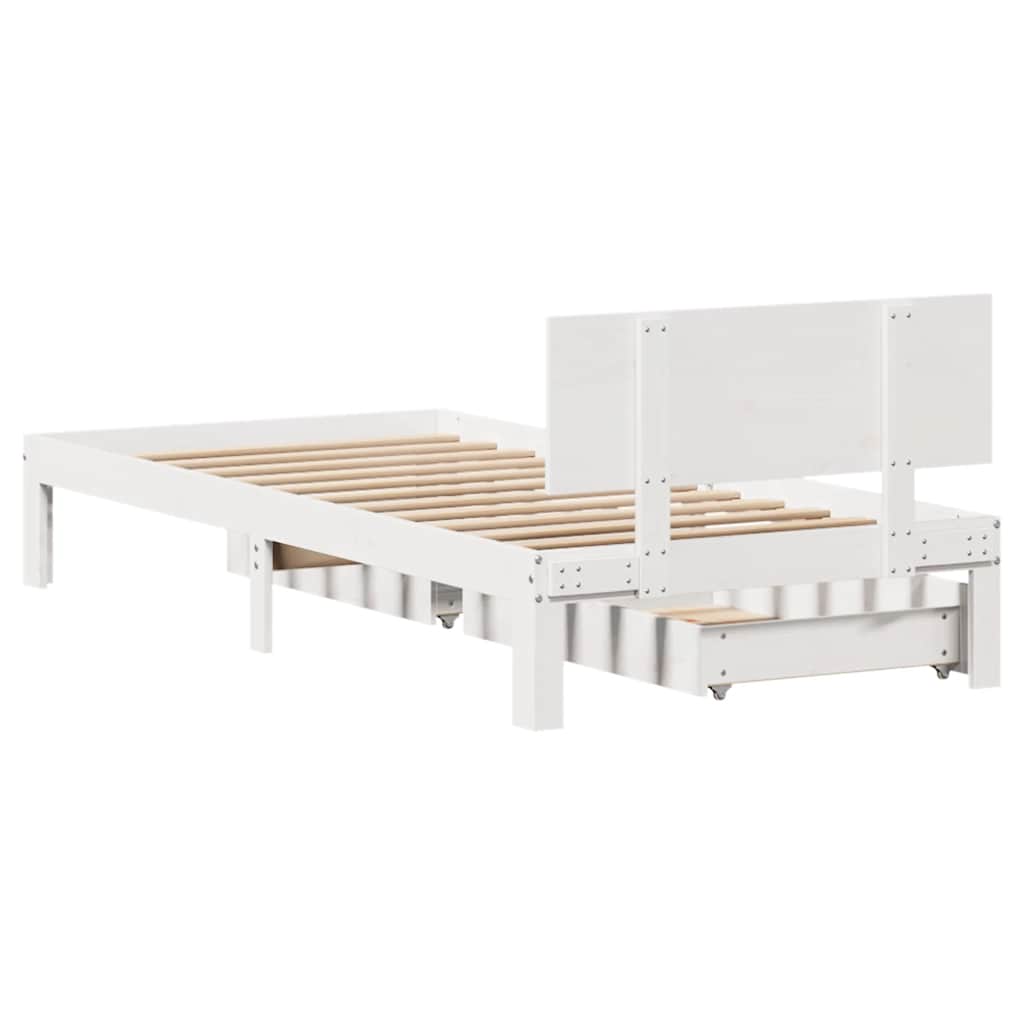 Giroletto con Cassetti Bianco 75x190 cm Legno Massello di Pino