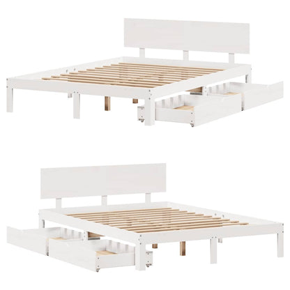 Giroletto con Cassetti Bianco 135x190 cm Legno Massello di Pino
