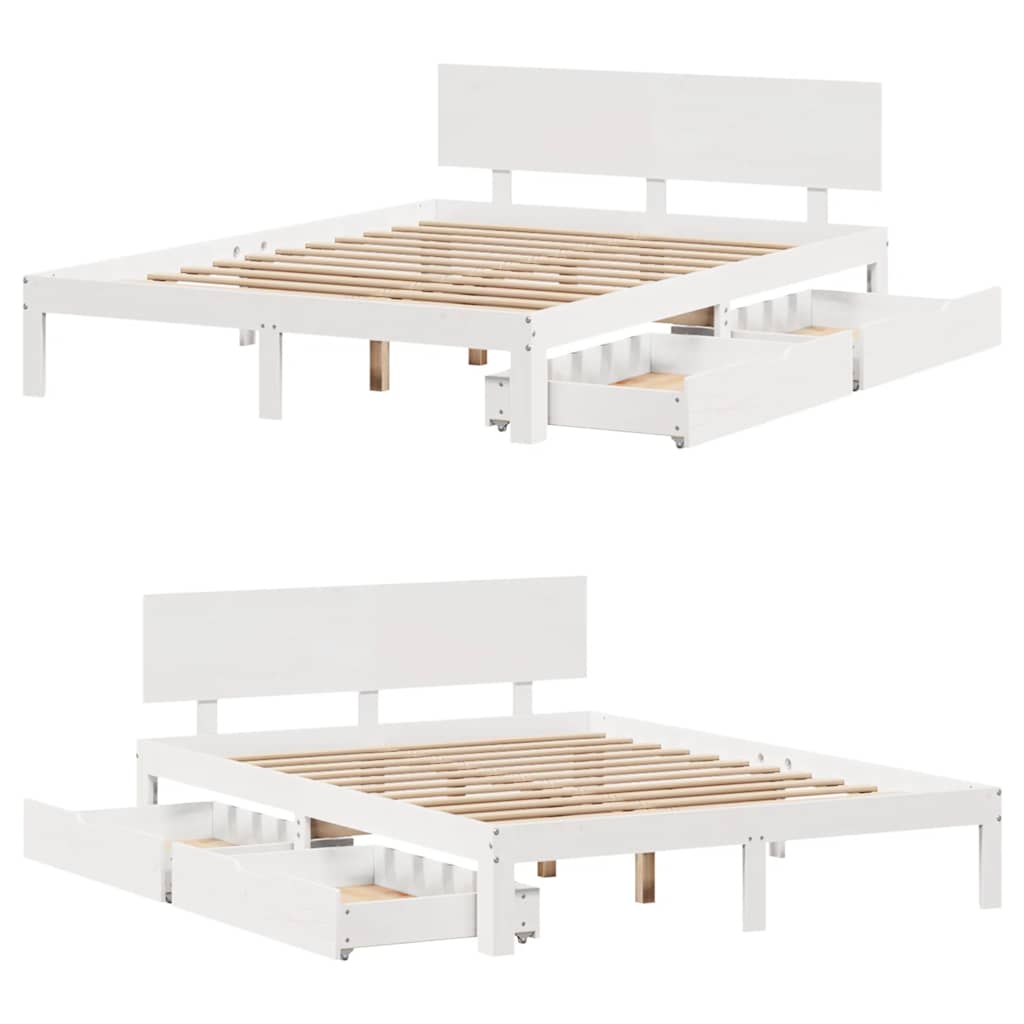 Giroletto con Cassetti Bianco 140x190 cm Legno Massello di Pino