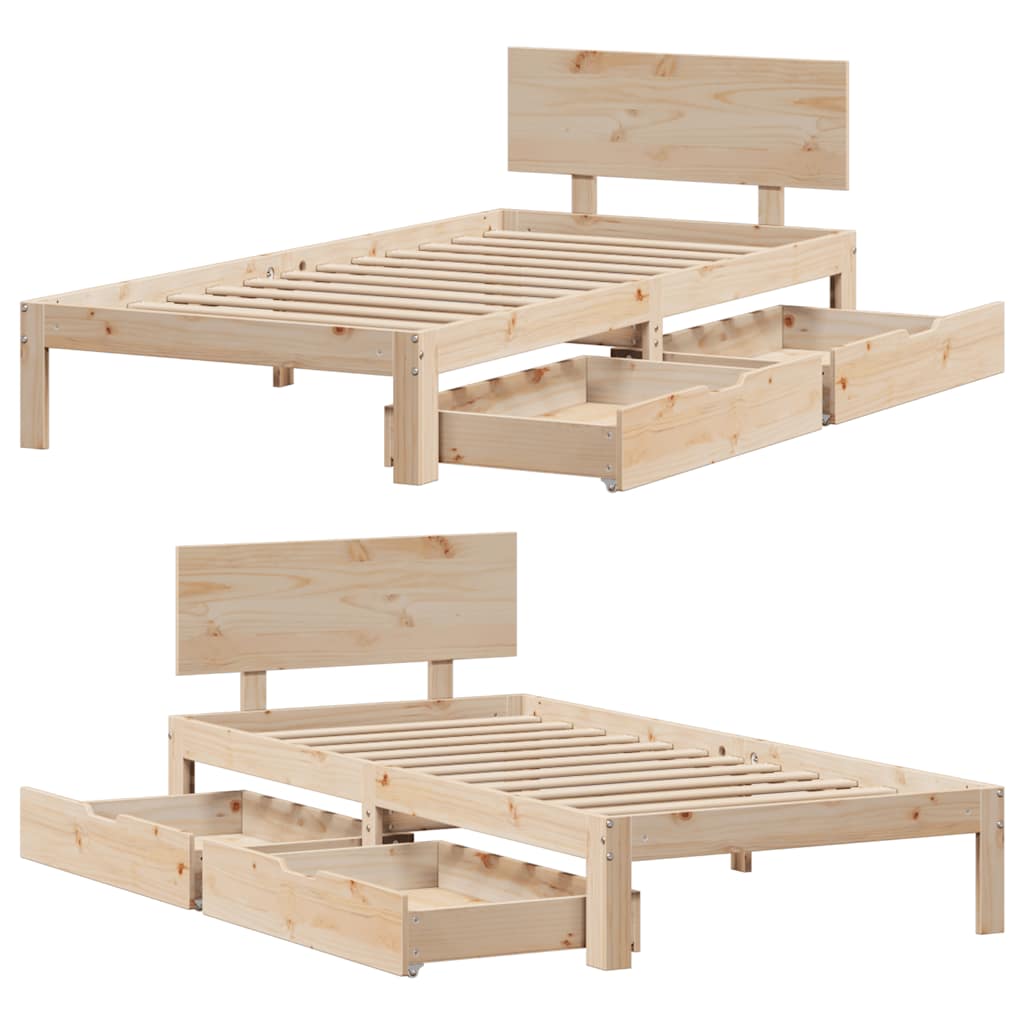 Giroletto con Cassetti 90x200 cm in Legno Massello di Pino