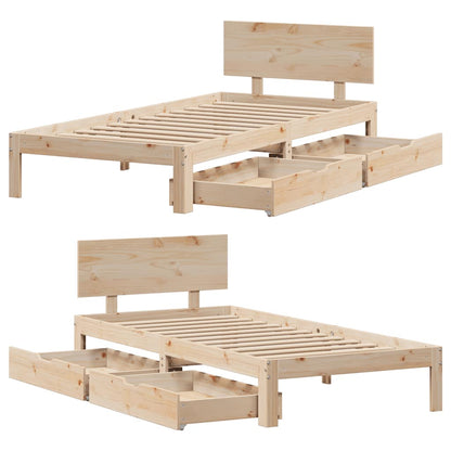 Giroletto con Cassetti 90x200 cm in Legno Massello di Pino