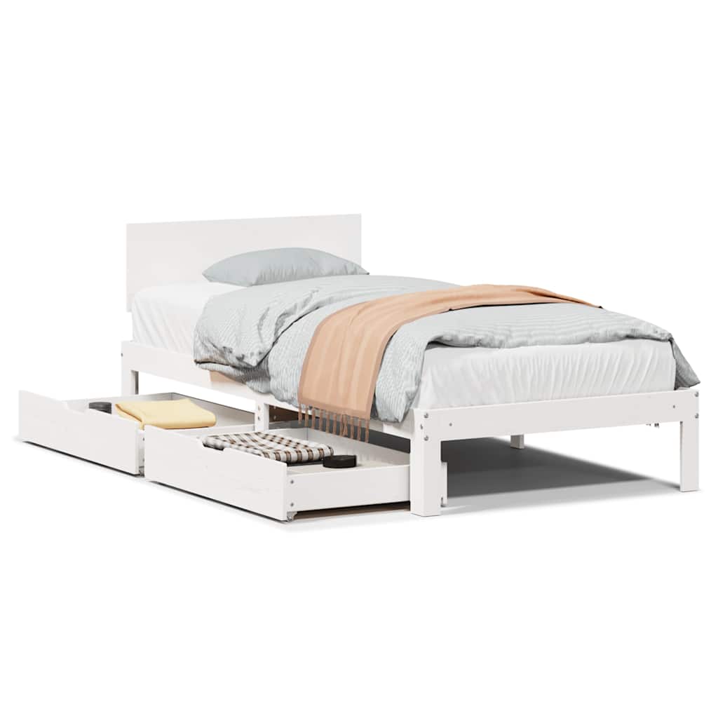 Giroletto con Cassetti Bianco 90x200 cm Legno Massello di Pino | homemem39