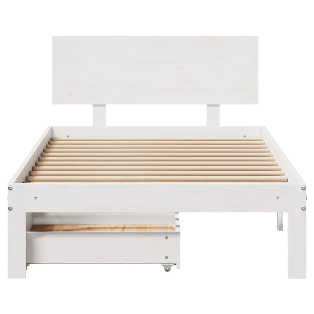 Giroletto con Cassetti Bianco 90x200 cm Legno Massello di Pino | homemem39