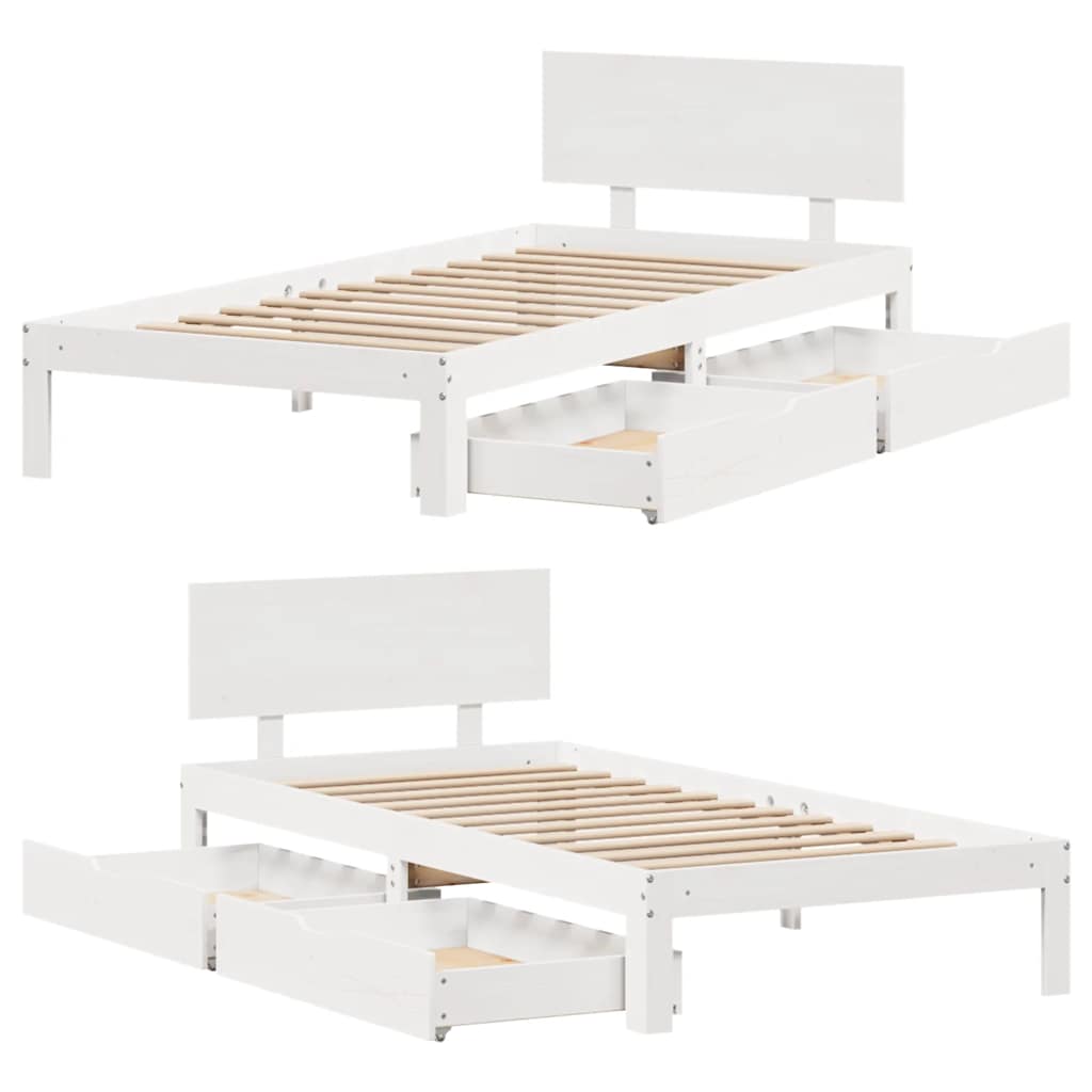 Giroletto con Cassetti Bianco 90x200 cm Legno Massello di Pino | homemem39
