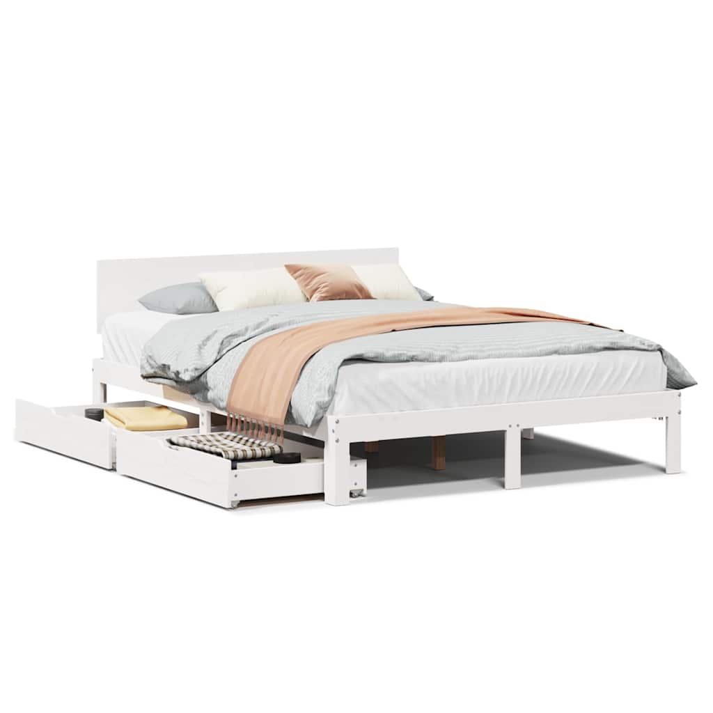 Giroletto con Cassetti Bianco 140x200 cm Legno Massello di Pino | homemem39