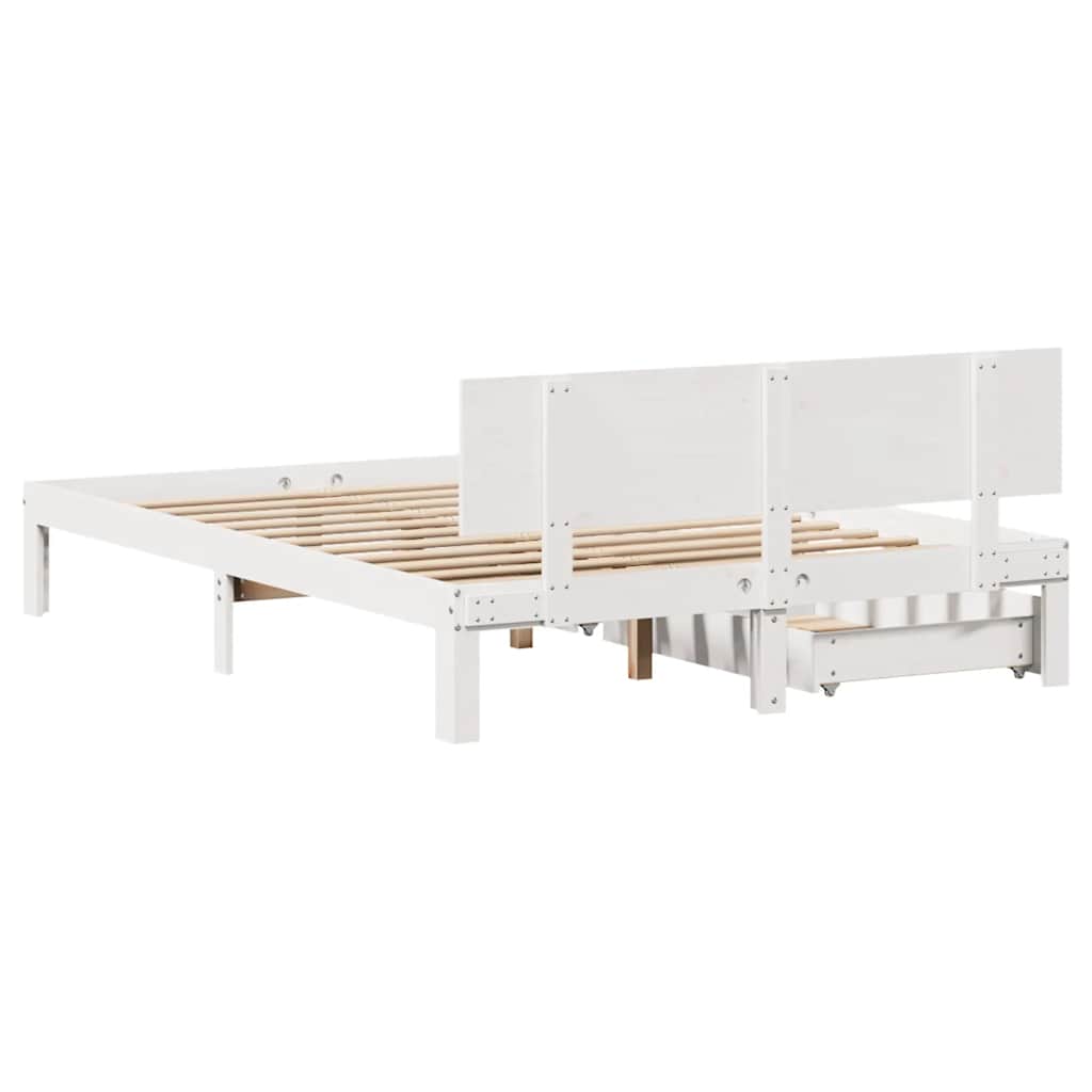 Giroletto con Cassetti Bianco 140x200 cm Legno Massello di Pino | homemem39