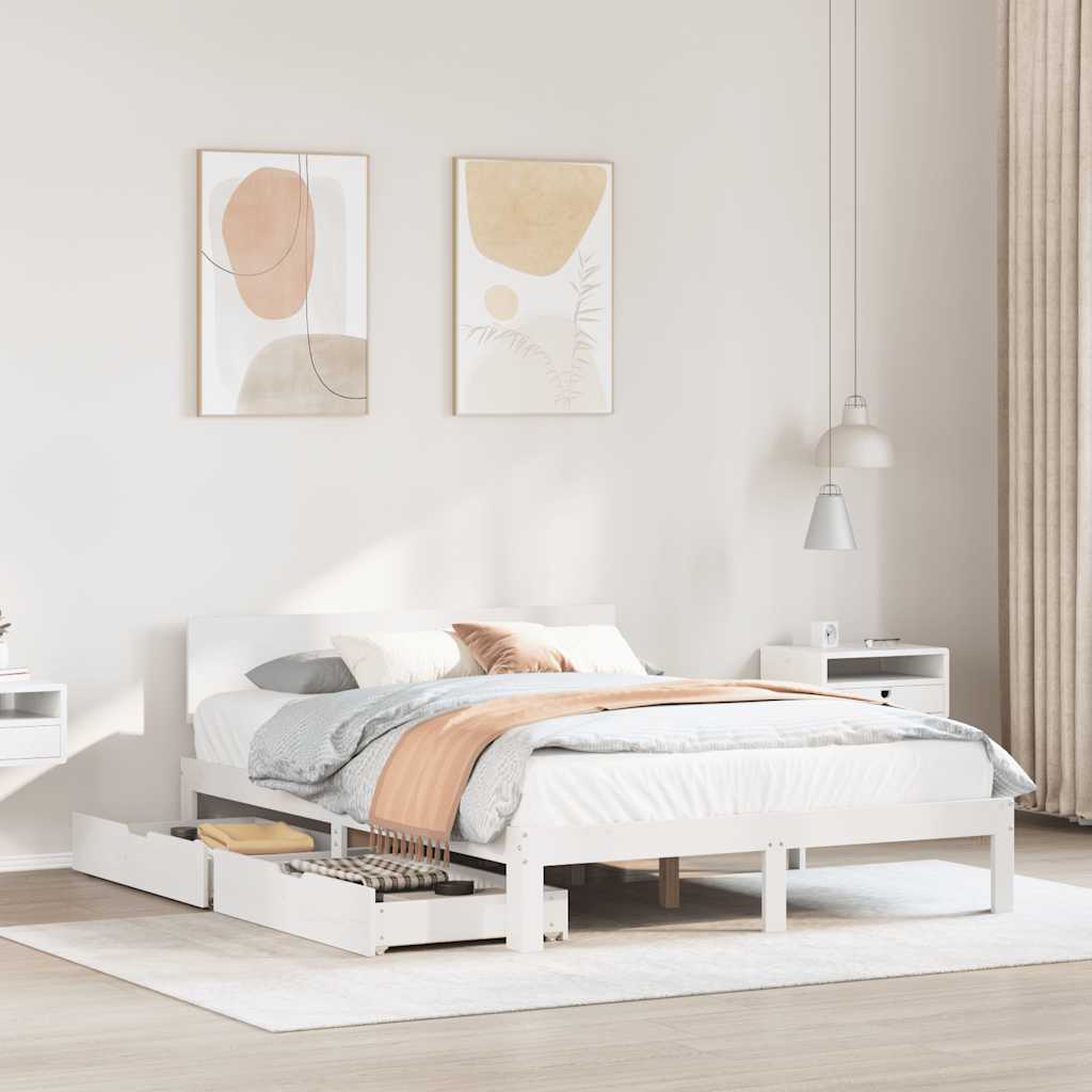 Giroletto con Cassetti Bianco 140x200 cm Legno Massello di Pino | homemem39