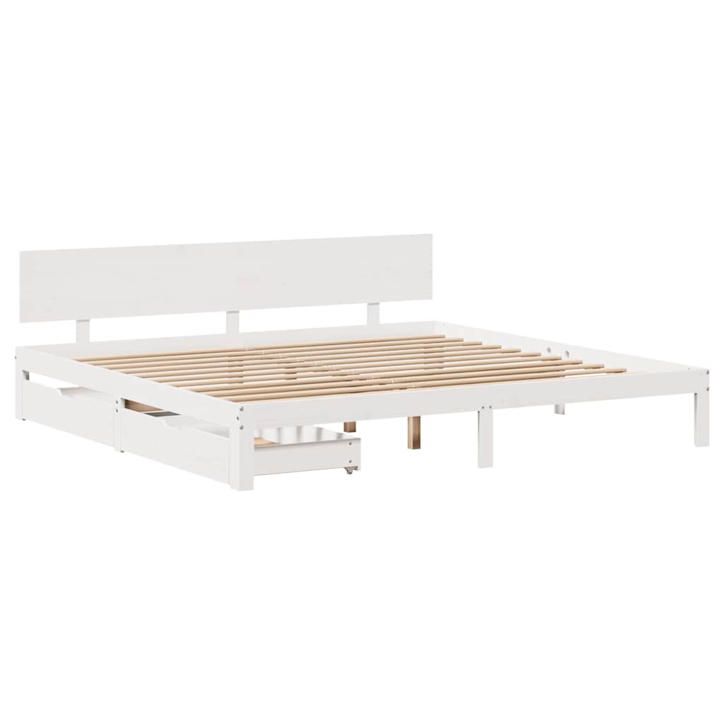 Giroletto con Cassetti Bianco 200x200 cm Legno Massello di Pino | homemem39