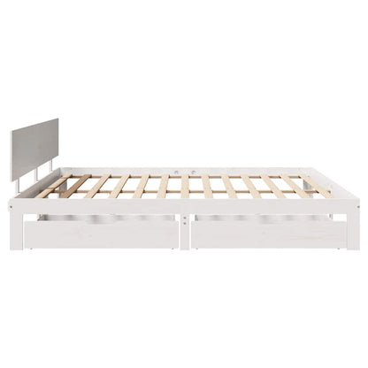 Giroletto con Cassetti Bianco 200x200 cm Legno Massello di Pino | homemem39