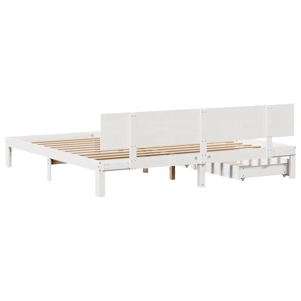Giroletto con Cassetti Bianco 200x200 cm Legno Massello di Pino | homemem39