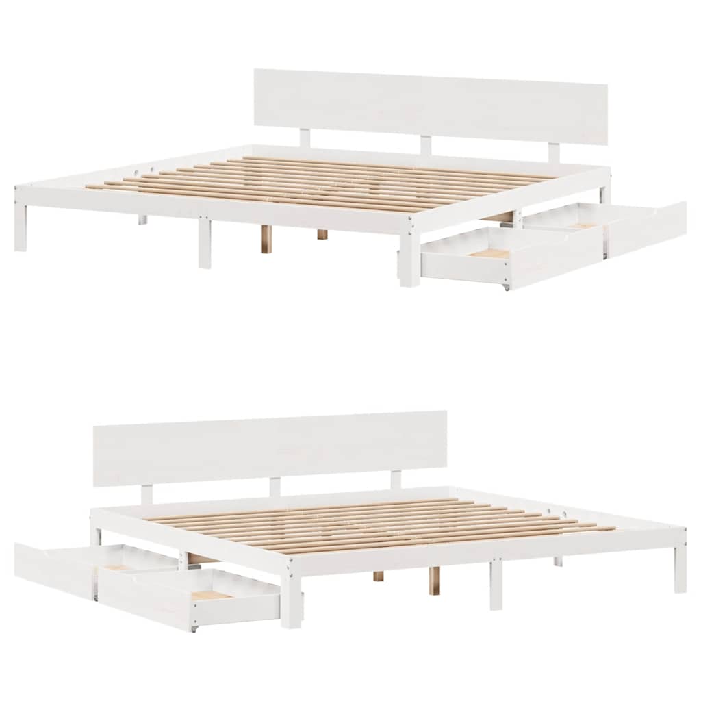 Giroletto con Cassetti Bianco 200x200 cm Legno Massello di Pino | homemem39
