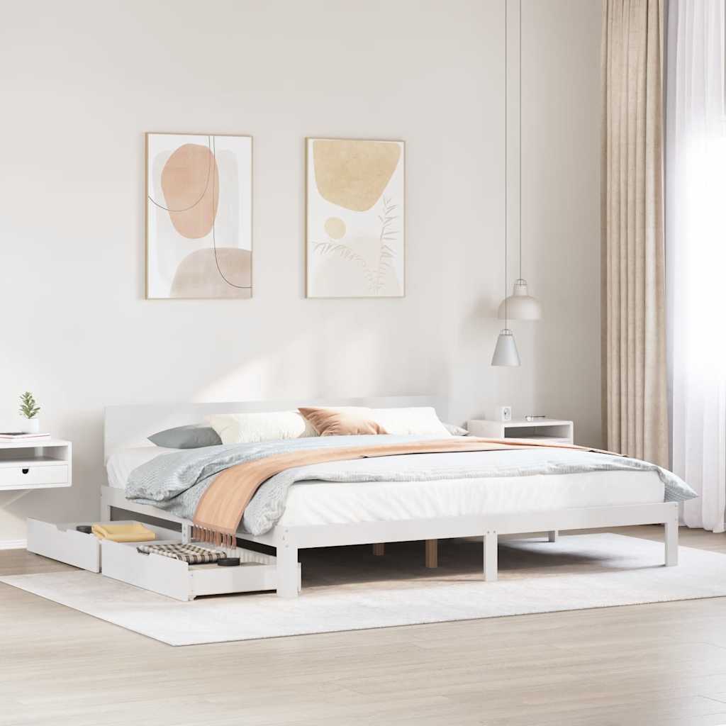 Giroletto con Cassetti Bianco 200x200 cm Legno Massello di Pino | homemem39