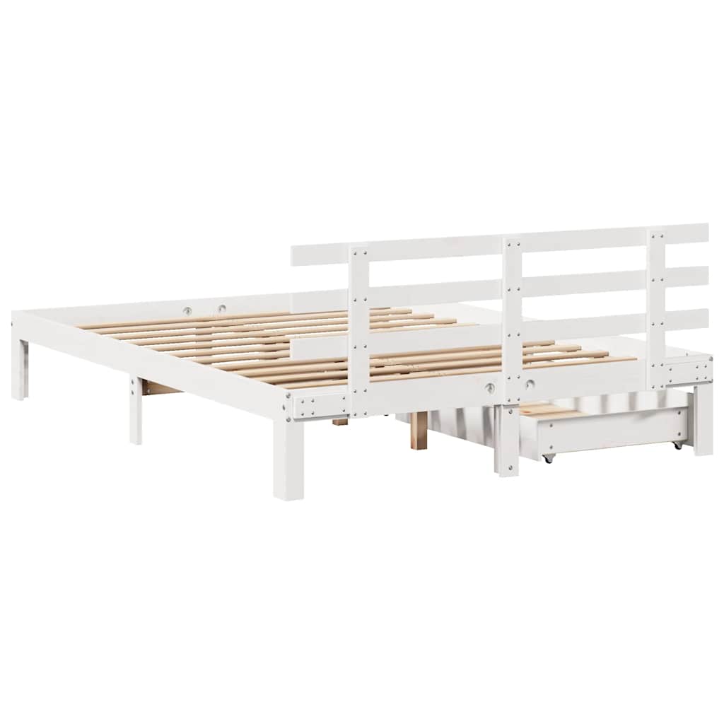 Giroletto con Cassetti Bianco 140x190 cm Legno Massello di Pino