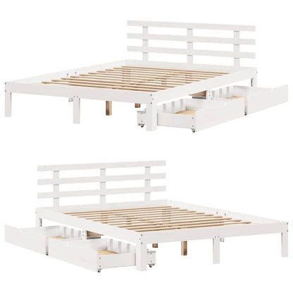 Giroletto con Cassetti Bianco 140x190 cm Legno Massello di Pino