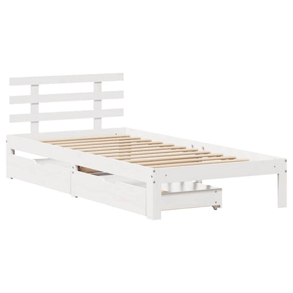 Giroletto con Cassetti Bianco 90x200 cm Legno Massello di Pino | homemem39