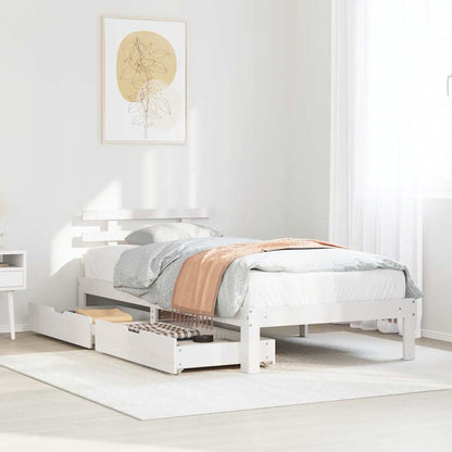 Giroletto con Cassetti Bianco 90x200 cm Legno Massello di Pino | homemem39