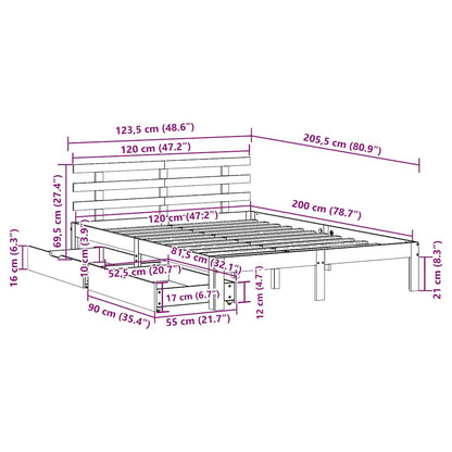 Giroletto con Cassetti Bianco 120x200 cm Legno Massello di Pino | homemem39