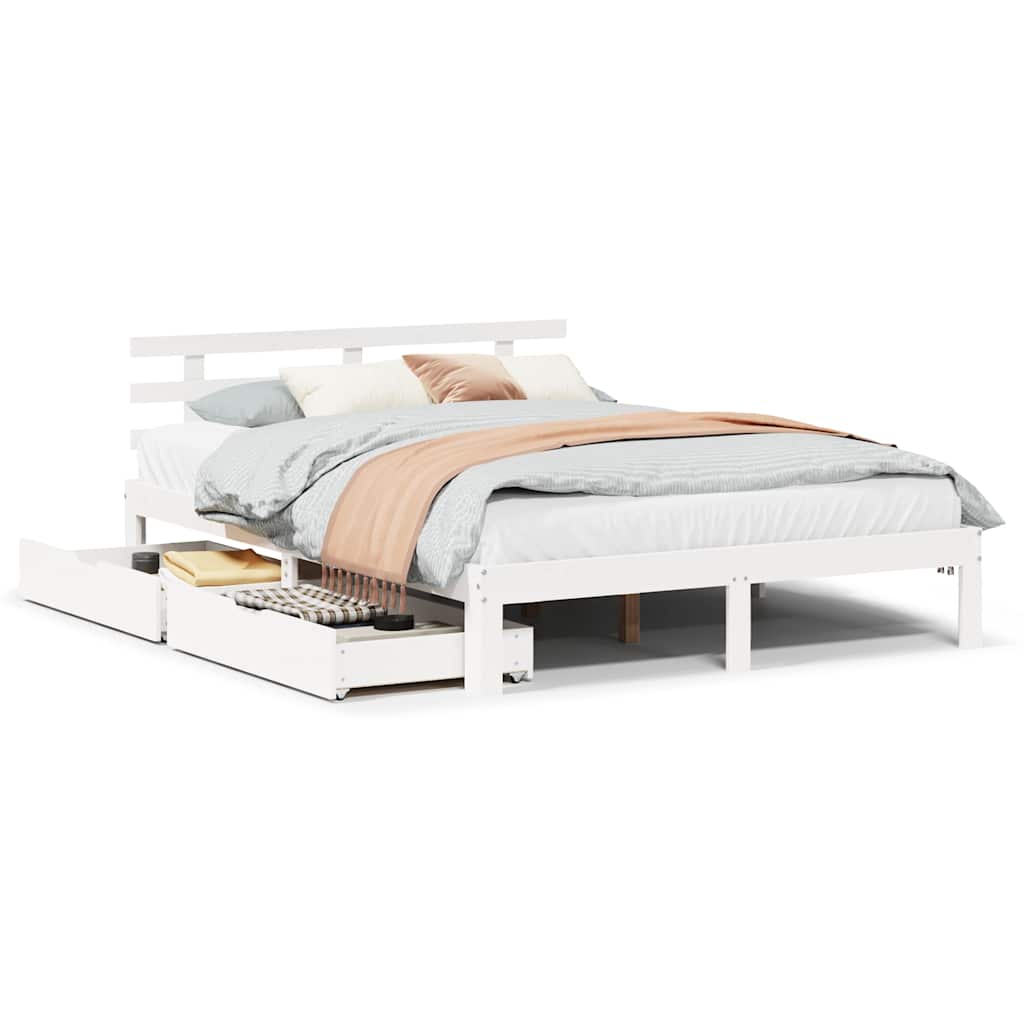 Giroletto con Cassetti Bianco 150x200 cm Legno Massello di Pino | homemem39