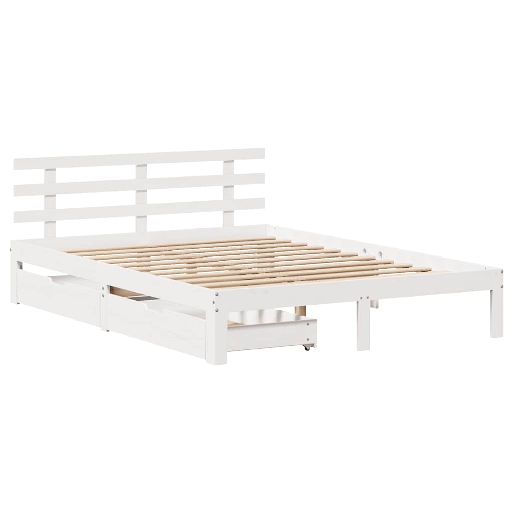 Giroletto con Cassetti Bianco 150x200 cm Legno Massello di Pino | homemem39