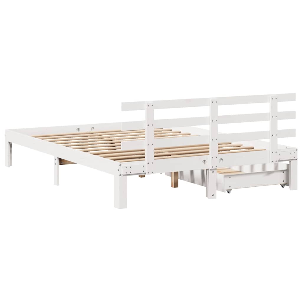 Giroletto con Cassetti Bianco 150x200 cm Legno Massello di Pino | homemem39