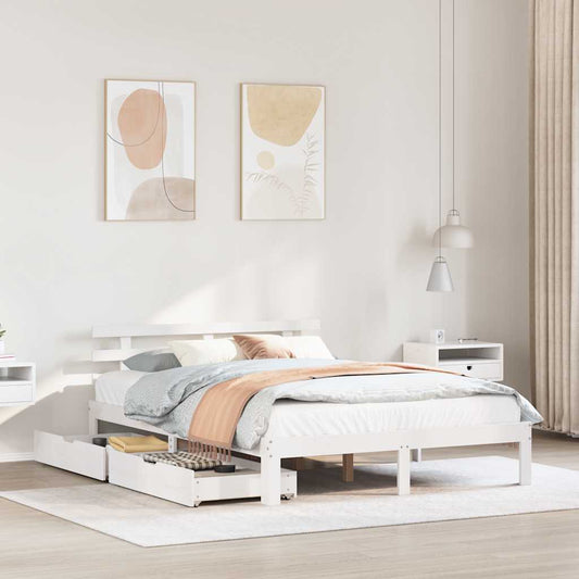 Giroletto con Cassetti Bianco 150x200 cm Legno Massello di Pino | homemem39