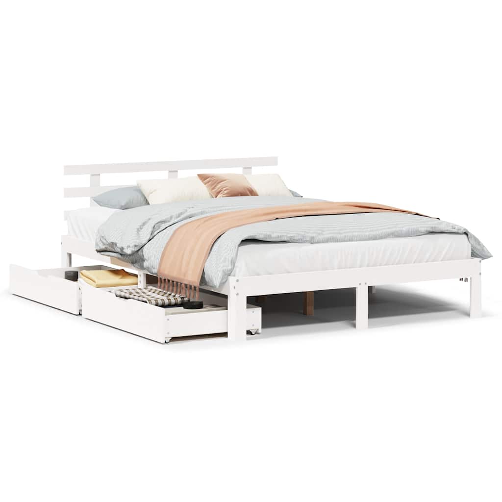 Giroletto con Cassetti Bianco 160x200 cm Legno Massello di Pino | homemem39