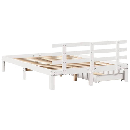 Giroletto con Cassetti Bianco 160x200 cm Legno Massello di Pino | homemem39