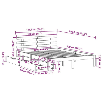 Giroletto con Cassetti Bianco 160x200 cm Legno Massello di Pino | homemem39