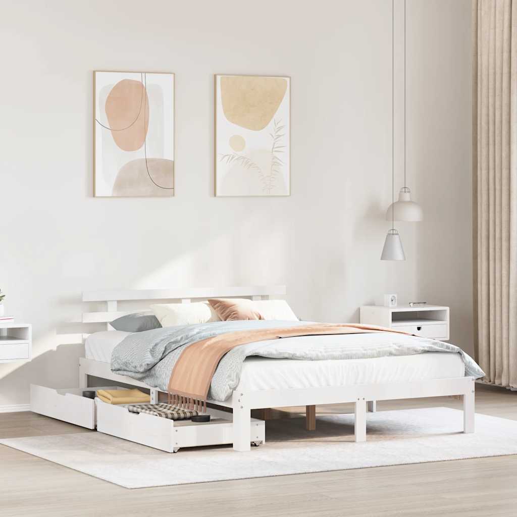 Giroletto con Cassetti Bianco 160x200 cm Legno Massello di Pino | homemem39