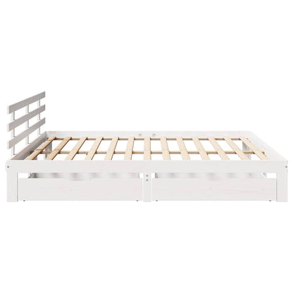 Giroletto con Cassetti Bianco 180x200 cm Legno Massello di Pino