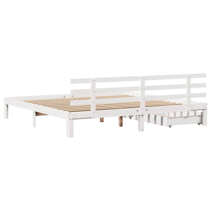 Giroletto con Cassetti Bianco 180x200 cm Legno Massello di Pino