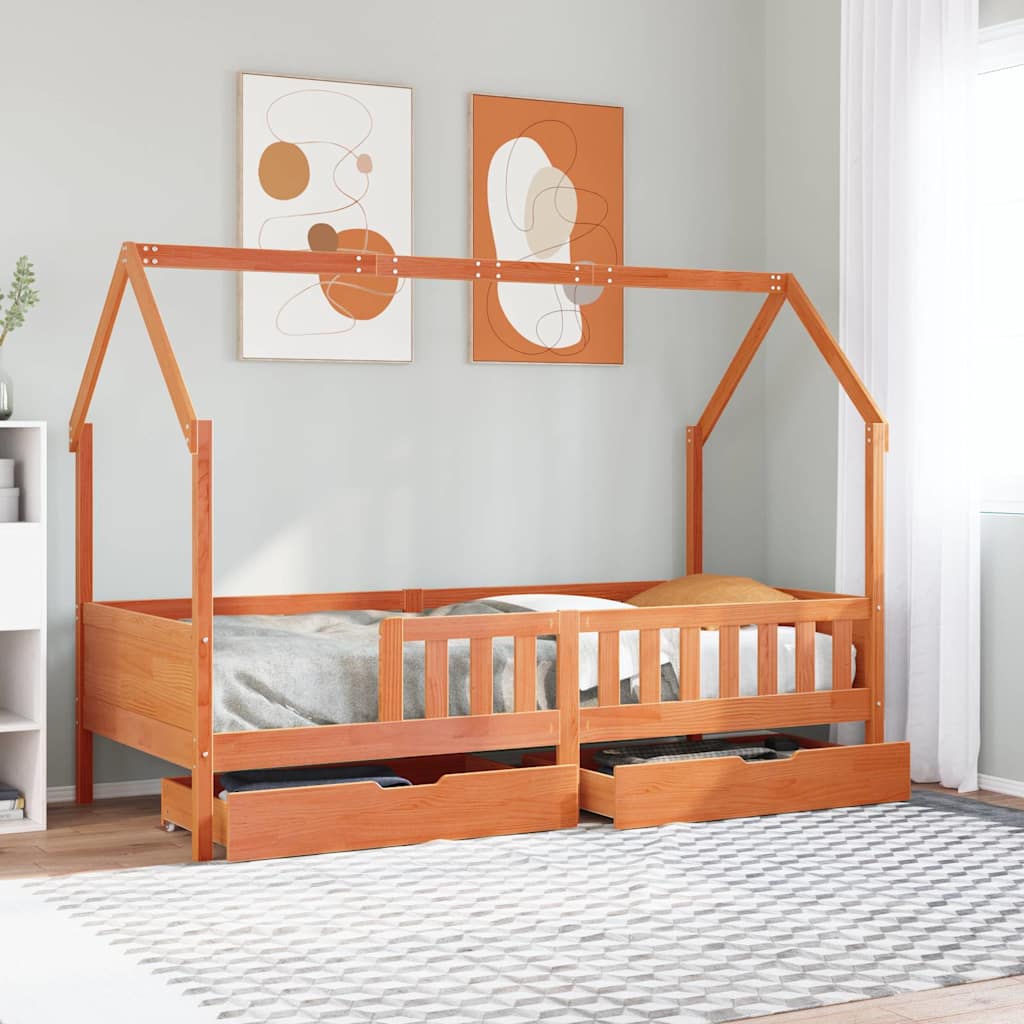 Giroletto per Bambini con Cassetti 90x190cm Legno Massello Pino | homemem39