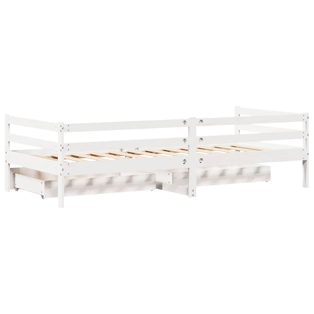 Dormeuse con Cassetti Bianco 90x200 cm Legno Massello di Pino