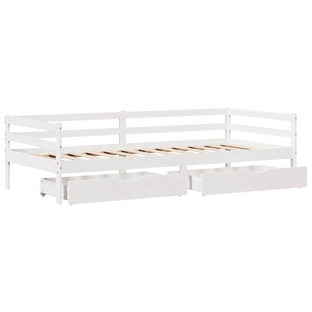 Dormeuse con Cassetti Bianco 90x200 cm Legno Massello di Pino