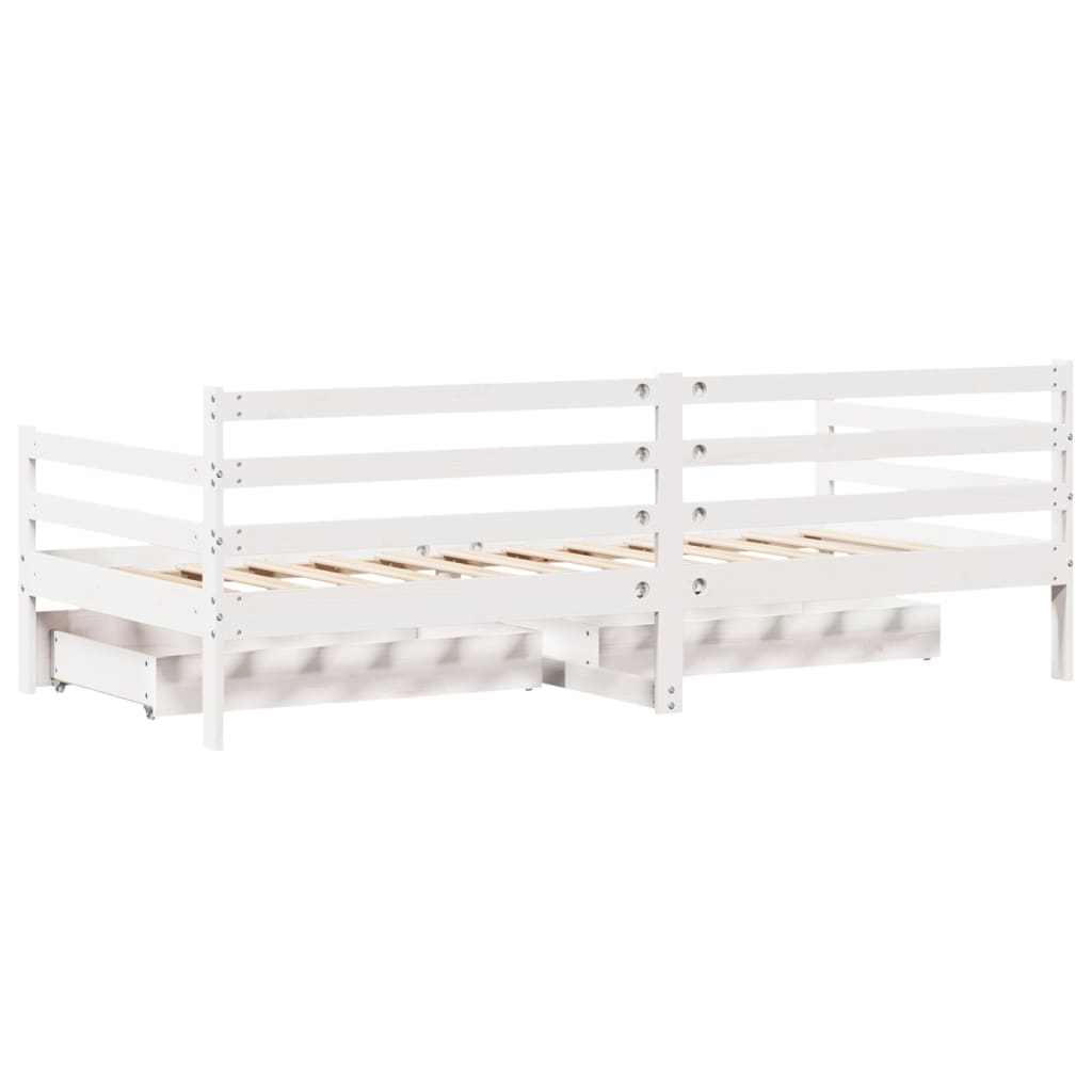 Dormeuse con Cassetti Bianco 90x200 cm Legno Massello di Pino