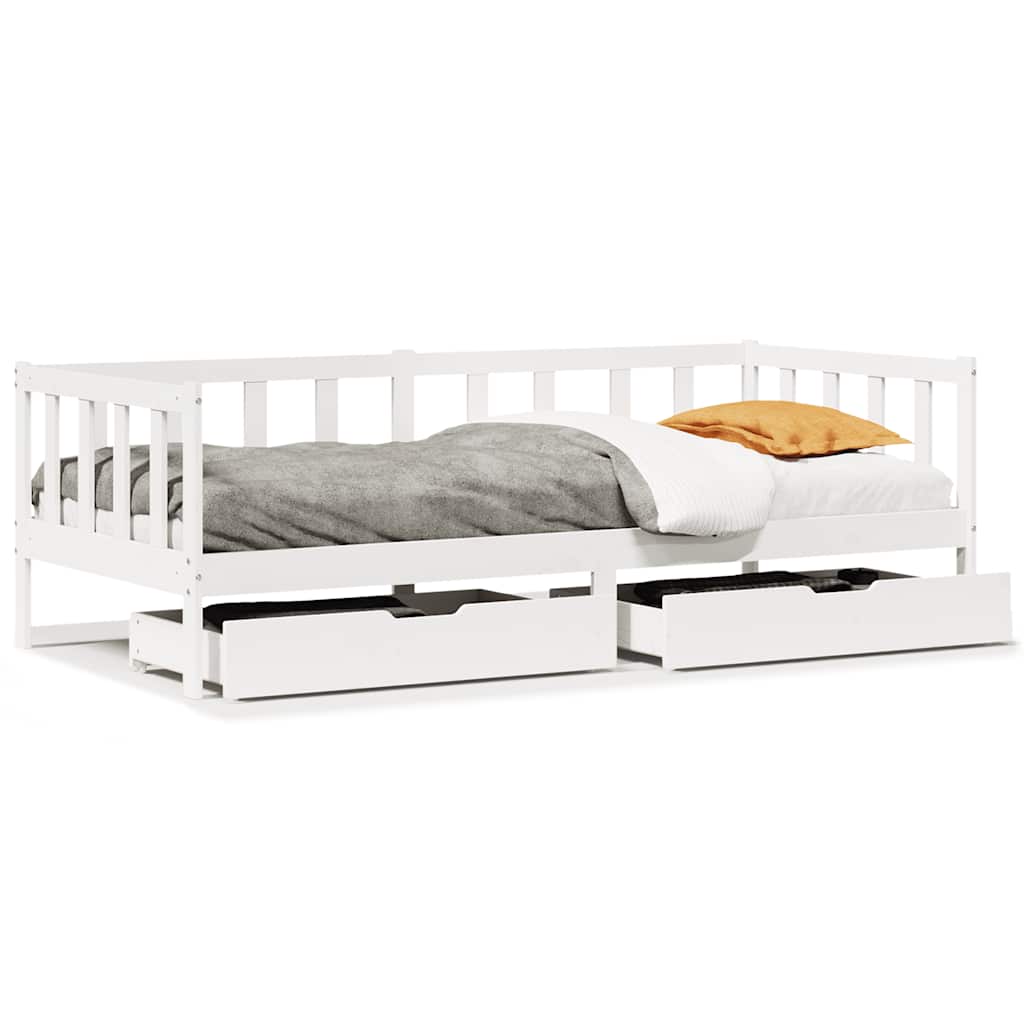 Dormeuse con Cassetti Bianco 90x200 cm Legno Massello di Pino | homemem39