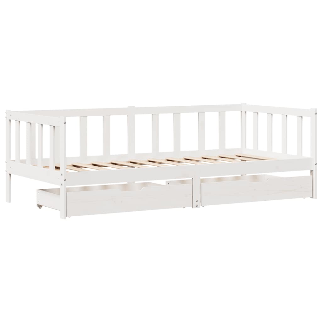 Dormeuse con Cassetti Bianco 90x200 cm Legno Massello di Pino | homemem39