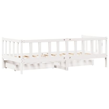 Dormeuse con Cassetti Bianco 90x200 cm Legno Massello di Pino | homemem39