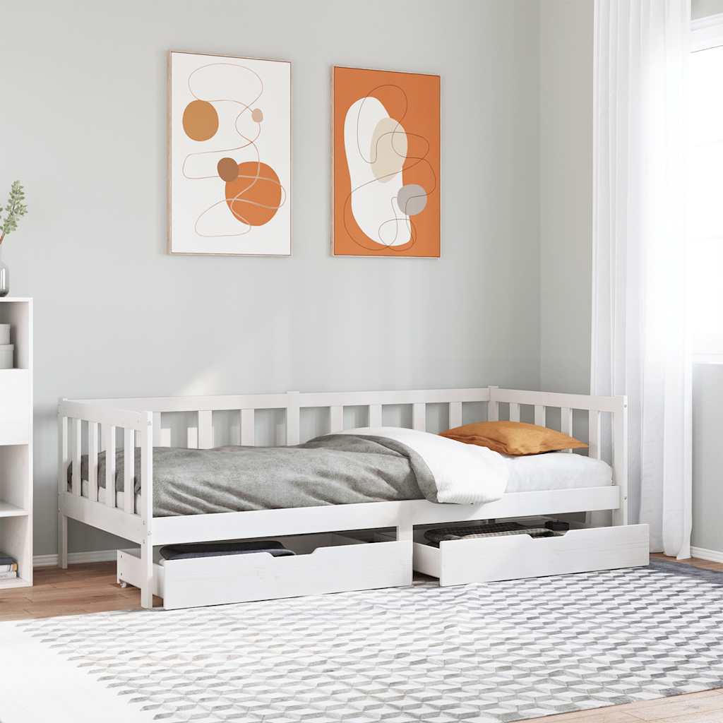 Dormeuse con Cassetti Bianco 90x200 cm Legno Massello di Pino | homemem39