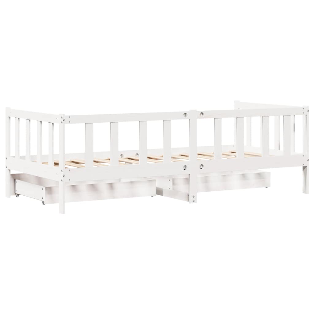 Dormeuse con Cassetti Bianco 90x190 cm Legno Massello di Pino
