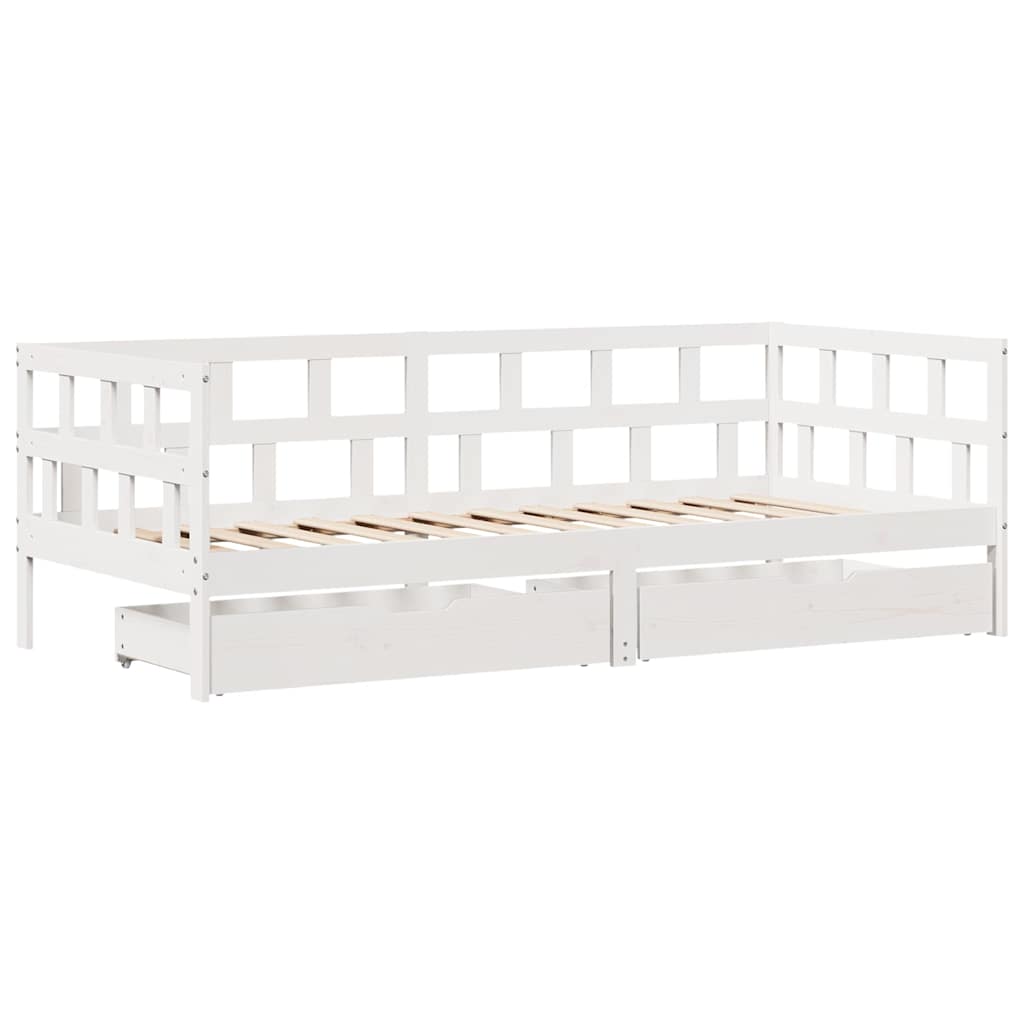 Dormeuse con Cassetti Bianco 90x200 cm Legno Massello di Pino | homemem39