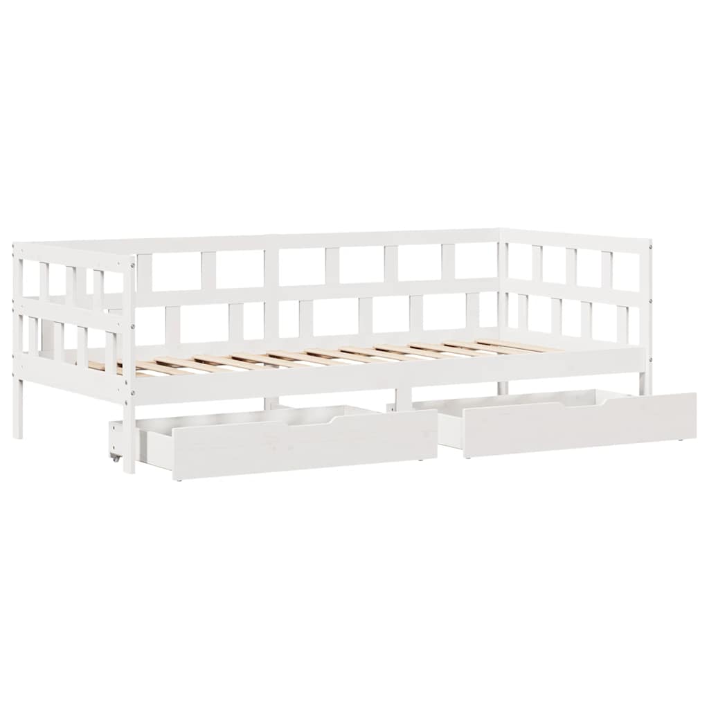 Dormeuse con Cassetti Bianco 90x190 cm Legno Massello di Pino | homemem39