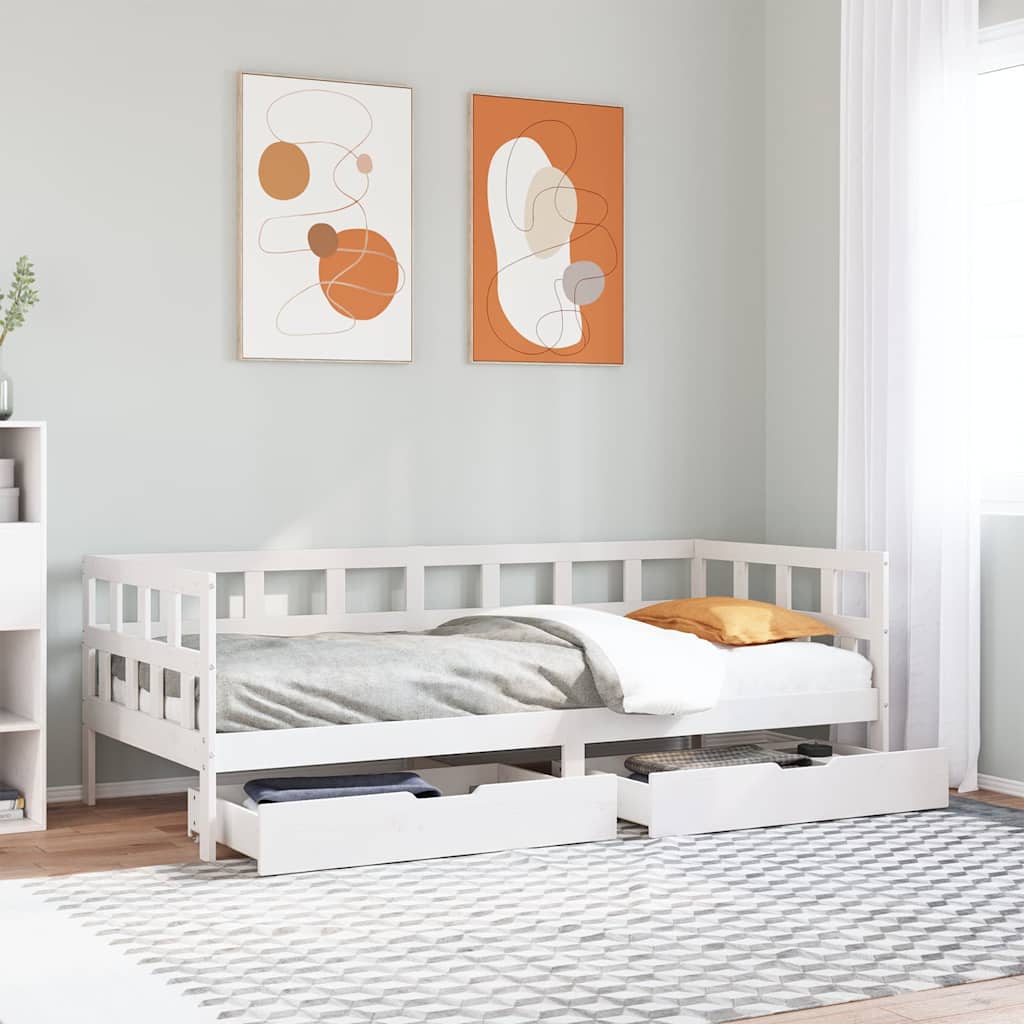 Dormeuse con Cassetti Bianco 90x190 cm Legno Massello di Pino | homemem39