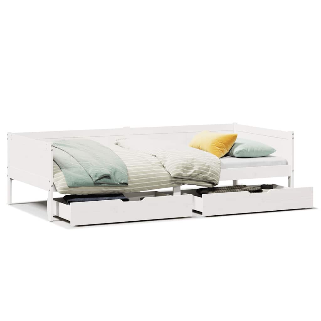 Dormeuse con Cassetti Bianco 90x190 cm Legno Massello di Pino - homemem39