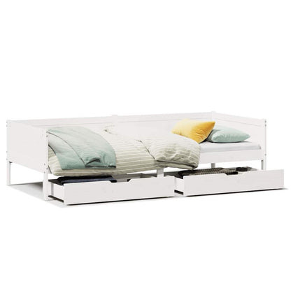 Dormeuse con Cassetti Bianco 90x190 cm Legno Massello di Pino - homemem39