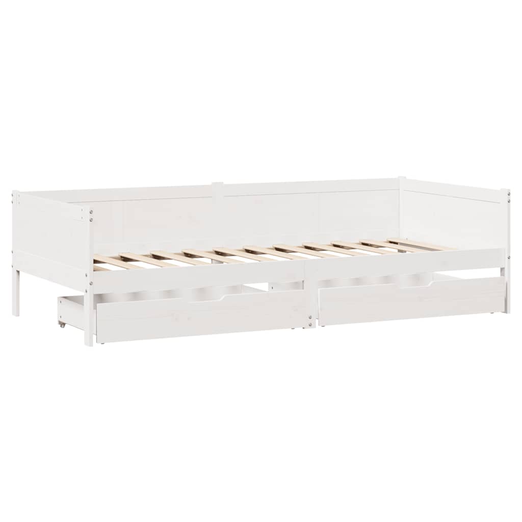 Dormeuse con Cassetti Bianco 90x190 cm Legno Massello di Pino - homemem39