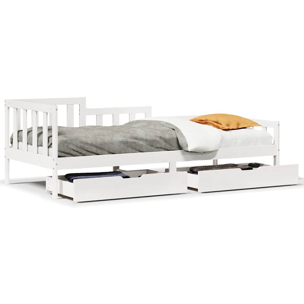 Dormeuse con Cassetti Bianca 80x200 cm Legno Massello di Pino | homemem39