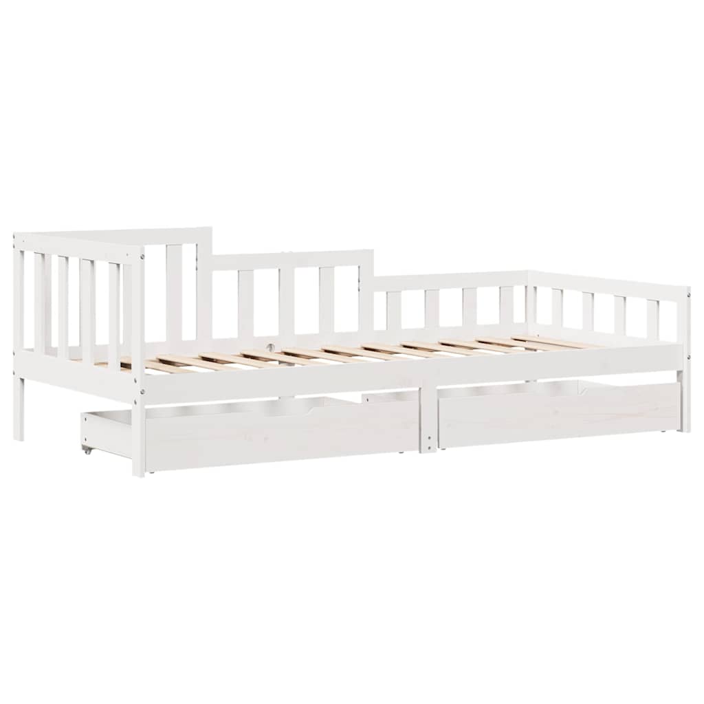Dormeuse con Cassetti Bianco 90x200 cm Legno Massello di Pino