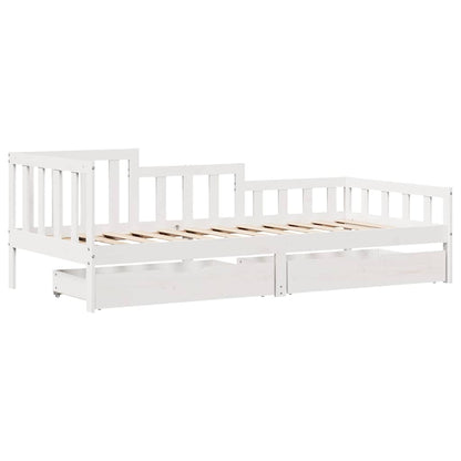 Dormeuse con Cassetti Bianco 90x200 cm Legno Massello di Pino